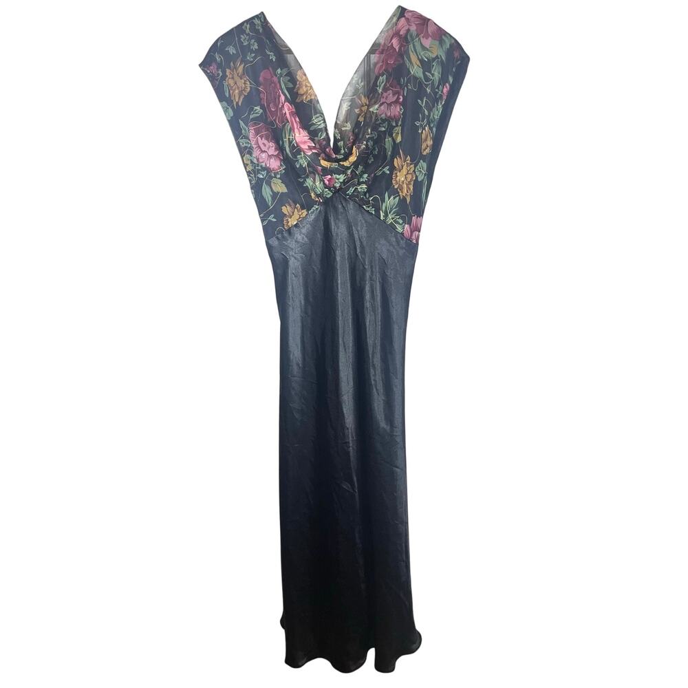 Vintage Victoria’s Secret Floral Cowl Neck Cap Sleeve Nightgown Gold Label Sm